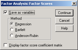 Диалоговое окно Factor Analysis:Factor Scores (Факторный анализ: Значения факторов)