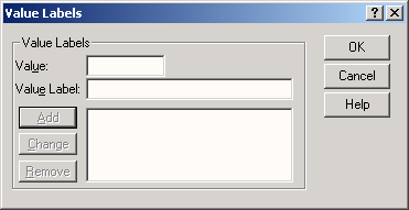 Диалоговое окно Define Value Labels