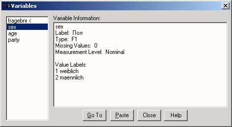 Диалоговое окно Variables (Переменные) Диалоговое окно Variables (Переменные)
