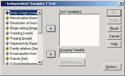 Диалоговое окно Independent-Samples T Test