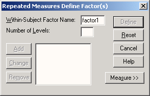 Диалоговое окно Repeated Measures Define Factor(s)