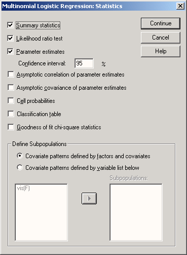 Диалоговое окно Multinomial Logistic Regression: Statistics (Множественная логистическая регрессия: Статистики)