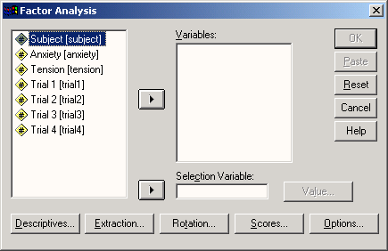 Диалоговое окно Factor Analysis (Факторный анализ)